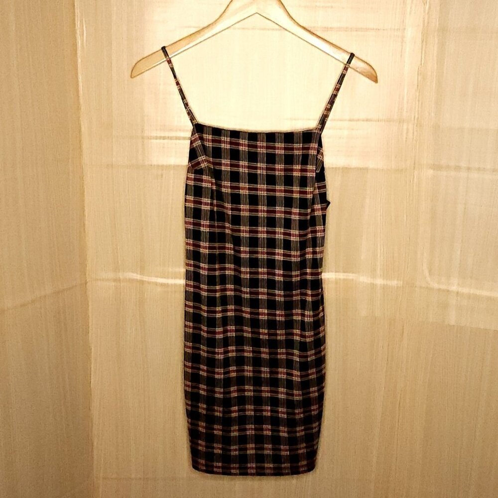 En Creme Womens Black Red Plaid Knit Body Con Strappy Dress Small Small